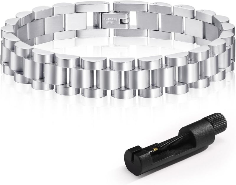 MPRAINBOW 2pcs 18K Gold Plated Chain Link Bracelet, Stainless Steel Crystal Friendship Bracelets Bangle,Watch Band Chains Wristband Jewelry with Adjust Tool - Image 1